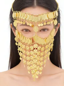 New Ancient Style Geometric Metallic Inverted Triangle Mask Full Face Coin Fringe Face Curtain Fashion Performance Accessory