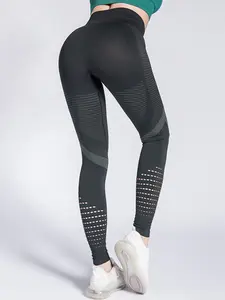 Women's Seamless High Waisted Leggings, Tummy Control Yoga Pants, Breathable Cutout Holes, Contour Ribbed Workout Tights, Fitness Leggings