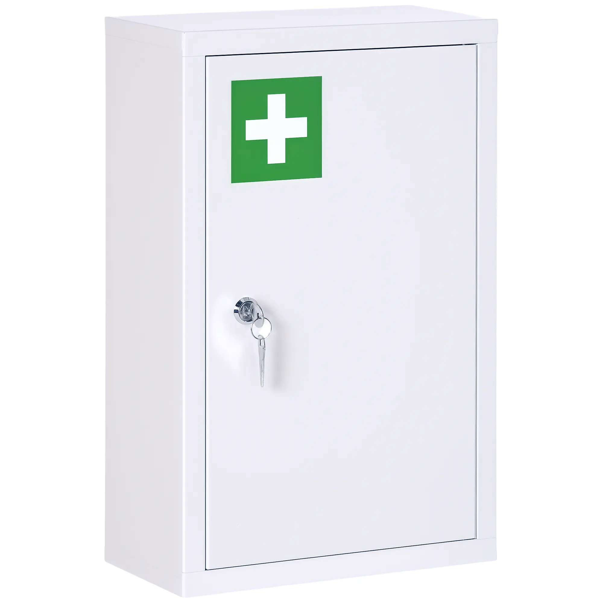 White Lockable Medicine Cabinet with 2 Keys – 3-Tier Storage for Medical Supplies, Prescriptions & First Aid. Wall-Mounted, Space-Saving. Cold Rolled Steel with Water-Resistant Finish. Holds 33 lbs. No Assembly