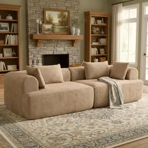 Fully Foam Modular Sofa 96" Bouclé 2-Piece Sectional with Rounded Arms Cloud-Like Soft Fabric Low-Profile Contemporary Look High-Density Core Four Cushions Included