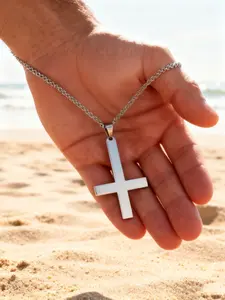 Men's Titanium Steel Inverted Cross Pendant Necklace, Bold Cross Design, Punk Gothic Evil Demon Symbol Jewelry, Alternative Power Accessory, Cross Necklaces