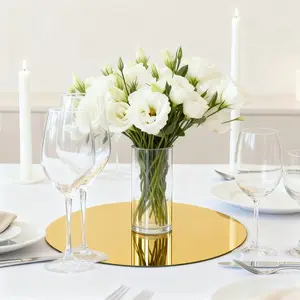 6 gold circular acrylic mirror table cushions -30cm reusable tabletop decoration, shatterproof and easy to install, suitable for weddings, parties, and tabletop center decoration, party decoration, Acrylic Coasters