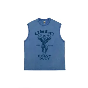 Retro Gym Heavy Duty Graphic Tank Top - Vintage Bodybuilder "GSLC" Print Sleeveless Tee, Unisex Oversized Casual Vest, Workout & Streetwear Aesthetic for Men & Women