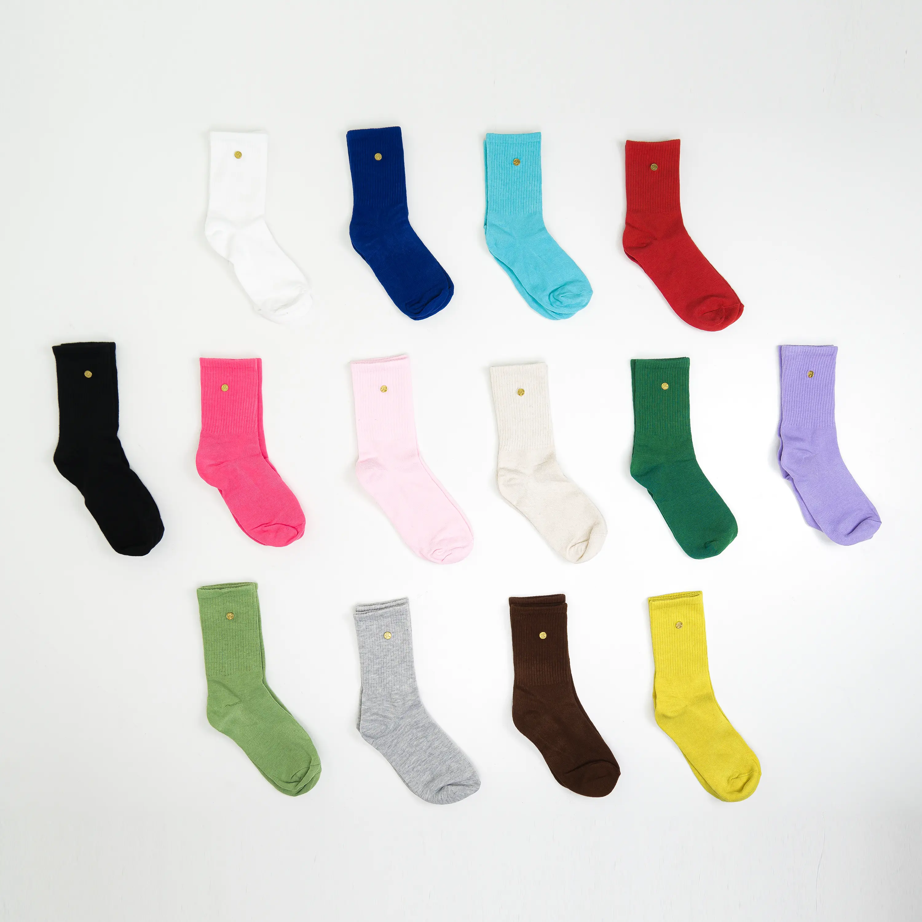 High Level Lady's Colorful Casual Ankle Socks, Chic Plain Cotton Blend with Gold Accent Rivet, Basics, Glam, Preppy, All Seasons, Elegant, Calf High, Piece, Outfits, Classic, Cute, Fashion, Minimalist, Button, Style, Statement, Plain Base Pairs With Any O