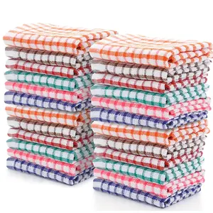 24-Piece Cotton Checkered Tea Towels - Home Cleaning Products, Household Wiping Cloth, Soft Cleaning Towel, Thin, Long-Lasting, Reusable Modern Kitchen Cloths, 6-Color Christmas Mix, Hand Wash Only
