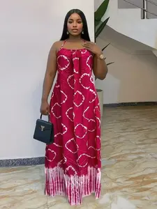 Sexy Casual Boubou Summer Halter Ethnic Print Elegant Waist Cinch Loose Backless Beach Party Dress with Scarf, Plus Size Women's Dress, Elegance