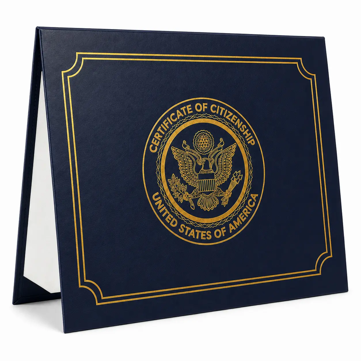 US Citizenship Certificate Holder Navy PU Naturalization Gold Foil Embossed with Padded Protection for 2026-2018 Certificates, Standard Size,passport holder Protector