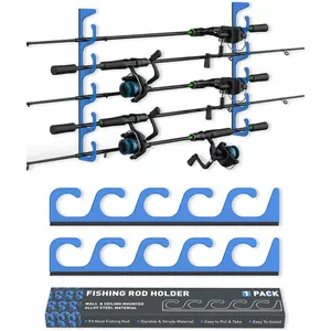 5 Fishing Rod Pole Holder Storage for Wall & Garage Ceiling Mount Fishing Rod Rack Fits Most Fishing Rods