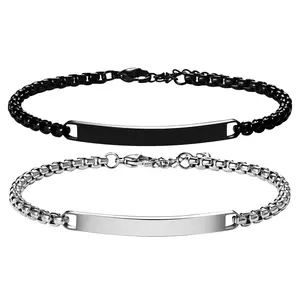 OIDEA Unisex Personalized Engraved Stainless Steel Matching BF and GF Bracelets, Adjustable Couple Bracelet Set, Customized Couple Gifts