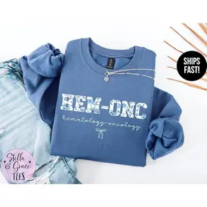 HEM-ONC T-Shirt / Sweatshirt / Hoodie, Hematology Oncology Nurse shirt , Boho Floral Hem-Onc Nurse Shirt, Blue Toile Nurse Shirt Cotton Fabric Unisex