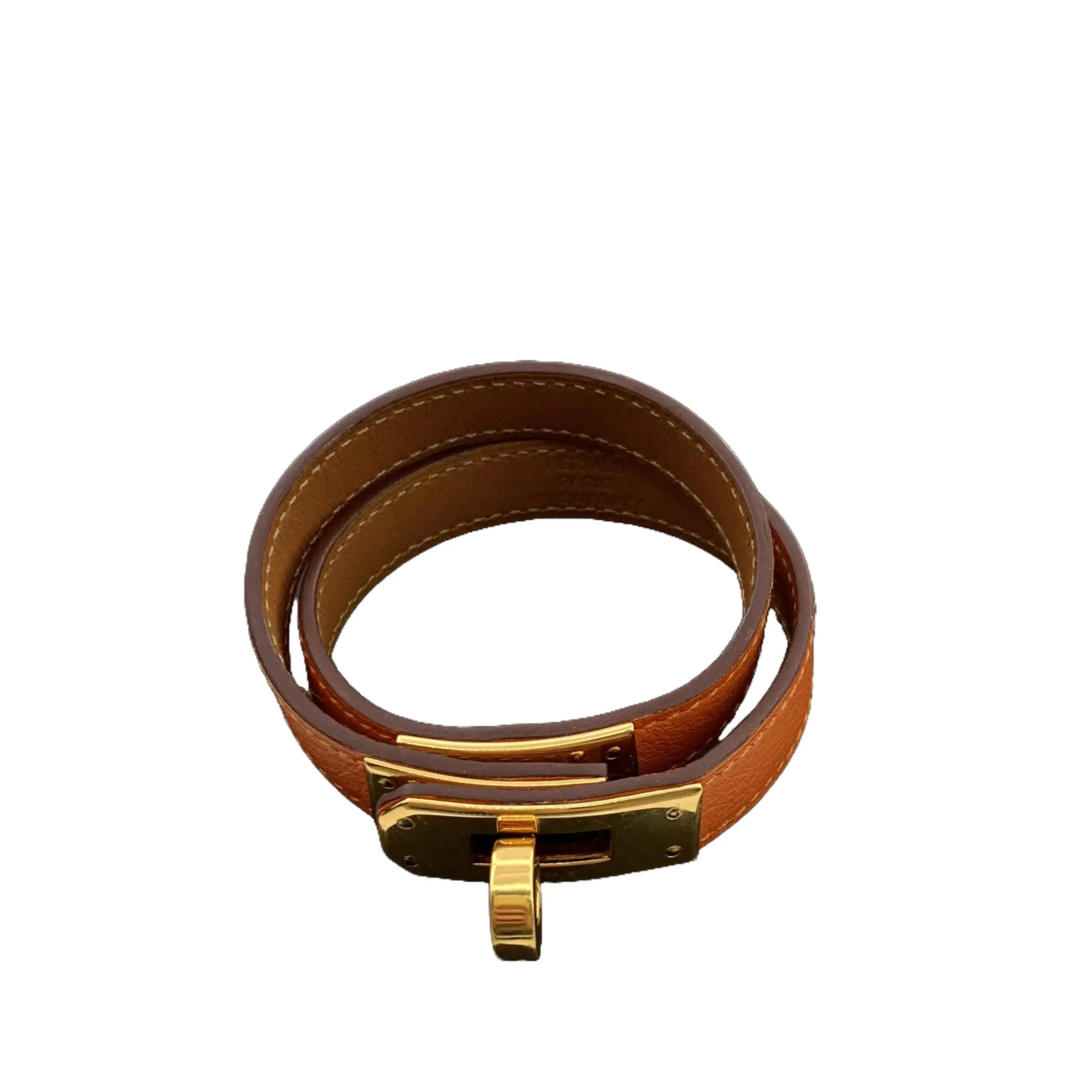 Pre-owned CALUXJ Hermès Orange Kelly Gold Buckle Leather Bracelet Size 37*1.3cm
