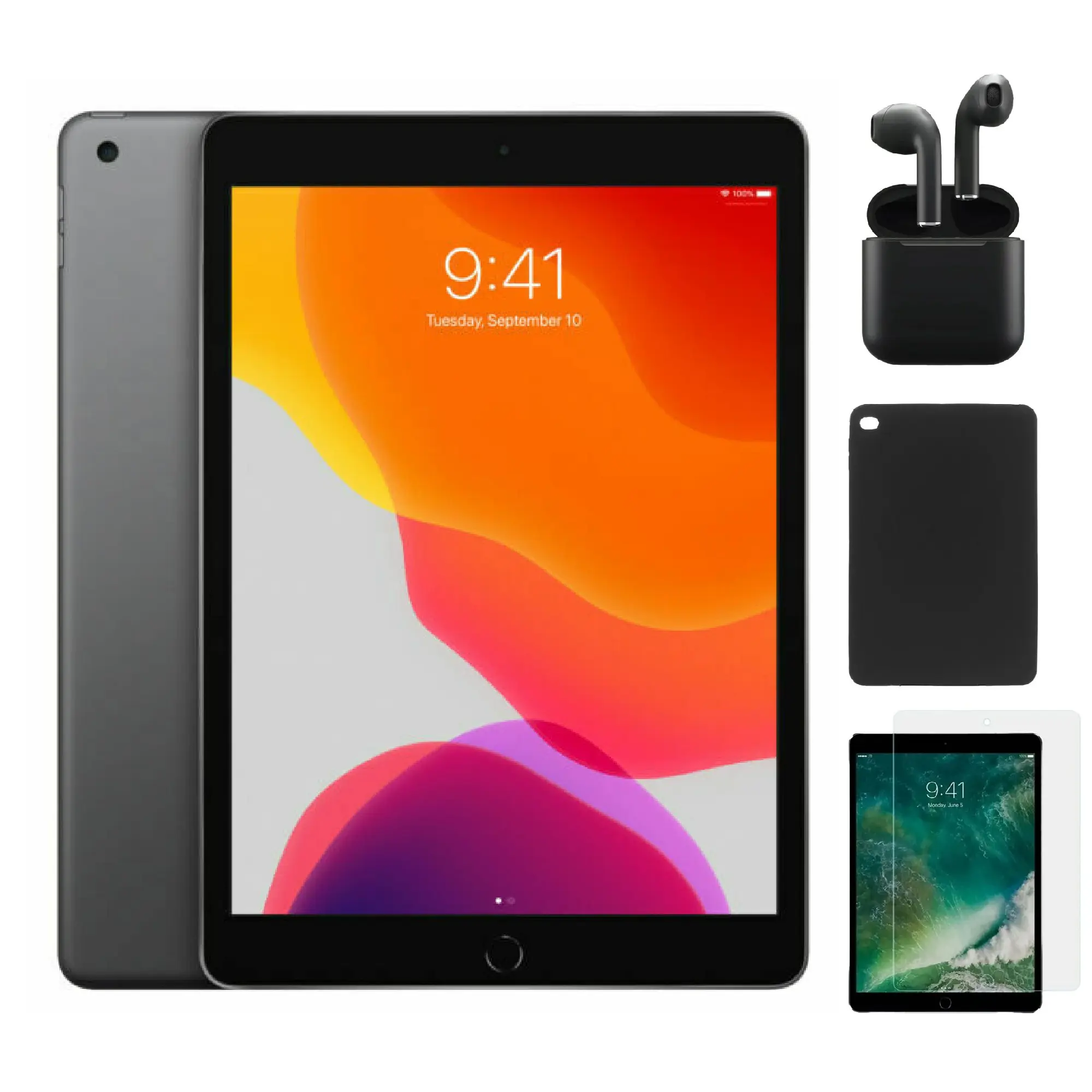 Refurbished iPad 7th Gen(Cellular Unlocked + WiFi / WiFi only)-Excellent Condition with Case, Wireless Earbuds,Tempered Glass Screen Protector & 1 Year Warranty-A2197