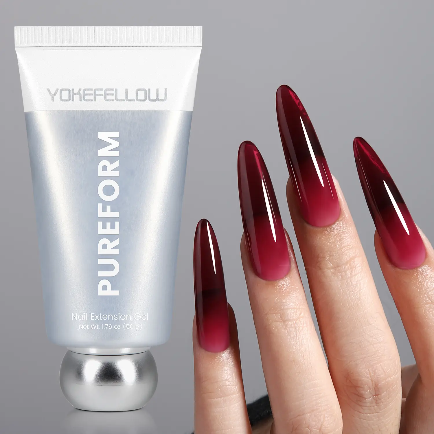 YOKEFELLOW PUREFORM Nail Extension Gel HEMA-Free TPO-Free TMPTA-Free Safe Formula PF06 Vampire Kiss Extension Nail Gel 50g/1.76oz Long Lasting Poly Nail Gel Profession Nail Builder Gel Polish Use with Nail Molds Nail Art Design Manicure Gifts for Women