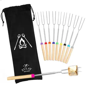 Zulay Kitchen 6-Pack Smores Sticks for Fire Pit - Extendable Marshmallow Roasting Sticks & Hot Dog Forks - Perfect Camping & Campfire Essentials