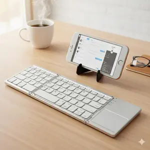 Ultra-Thin Folding Wireless Keyboard with Touchpad | Portable Laptop Companion for Mobile, Tablet, Pc \ Compatible with Windows, iOs, android \ pocket-sized Tri-fold Design for business, Study & Travel | Computer Peripherals