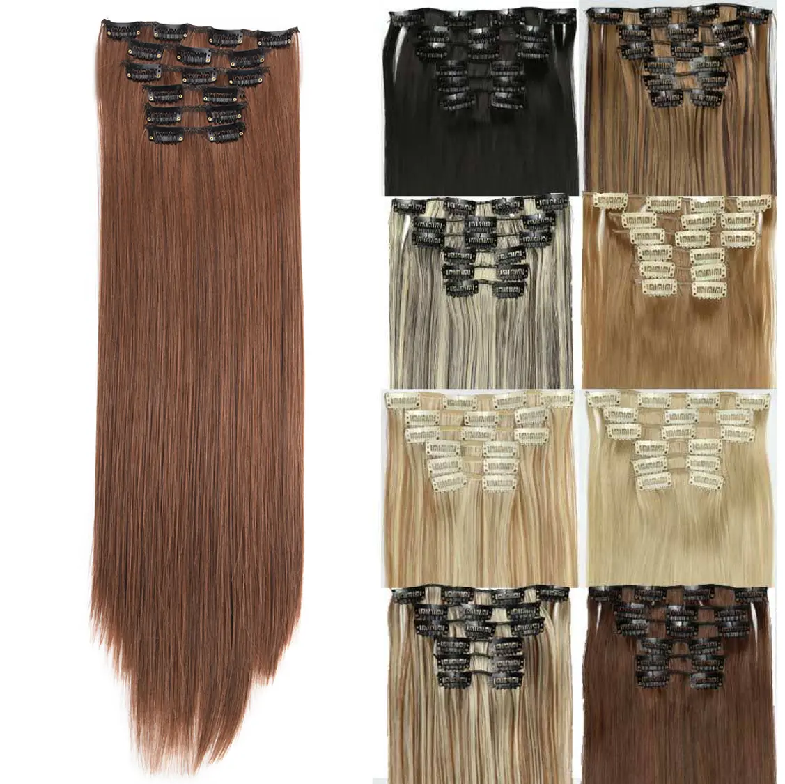 Aluna Straight Hair Clip in Extensions Thick Hairpieces 24 inch Full Head Synthetic Hair Extensions for Women 6PCS Lightweight Stylish Long Straight Synthetic Hairpieces for Black Friday and Christmas
