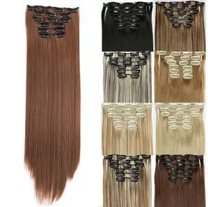 Aluna Straight Hair Clip in Extensions Thick Hairpieces 24 inch Full Head Synthetic Hair Extensions for Women 6PCS Lightweight Stylish Long Straight Synthetic Hairpieces for Black Friday and Christmas