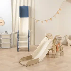 4 in 1 Toddler Slide,Freestanding Kid Slides,Baby Plastic Foldable Slides with Basketball Hoop and Ball,Indoor and Outdoor Toddler Playground