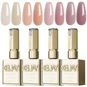 XEIJAYI Frame Bottle — Ice-Transparent Nude Gel Nail Polish, 4 Shades — Spring/Summer Trending Colors, Fresh and Gentle, Best-Selling Shade Set, High Saturation Glossy Finish, Long-Lasting and Versatile Nude Gel for Salon & DIY Manicure, A Must-Have Gift