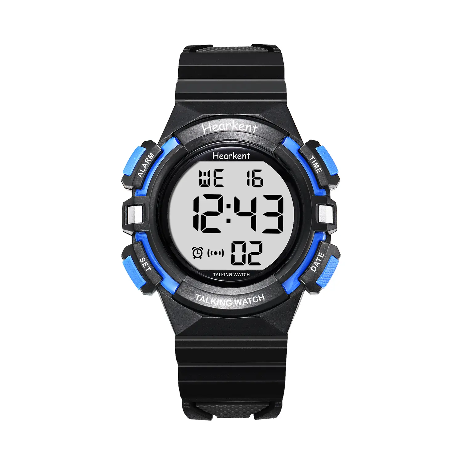 Hearkent Alarm Battery-Operated Digital Talking Watch for Men, English Time-Week-Date Announcement, Hourly Chime Reminder, Gift for Visually Impaired (Blue), Alarm Digital Watches, Battery-Operated Digital Watches