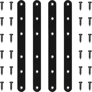 4 Pack Black Straight Brace Brackets 8 Inch Stainless Steel Flat Mending Plates, Heavy Duty Repair Fixing Joining Brackets for Wood with Screws