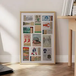 Boston Matchbox Label Collage Print, Vintage Sports & City Icons Poster, Red Sox Celtics Patriots Bruins Art