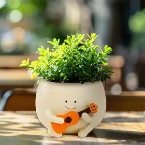 Cute Resin Plant Pot, Light, Farmhouse Style Decor, Indoor Outdoor Use, Perfect Gift for Office Home, Succulents Herbs Small Plants