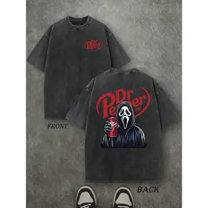 Dr. Pepper Ghost Halloween Shirt, Vintage Retro Washed Shirt Double Sided Printed (230 Heavyweight Pure Cotton T-Shirt)  Dr. Pepper GhostFace Shirt, Funny Halloween T-Shirt, Halloween Gifts, Unisex Shirt, Men's Casual, Comfortable
