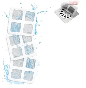 20 Pack Disposable Shower Hair Catcher – 4" x 4" Mesh Drain Covers & Stickers, Filter Protector for Shower, Bathtub, Sink, Kitchen & Laundry – Stops Human & Pet Hair – White