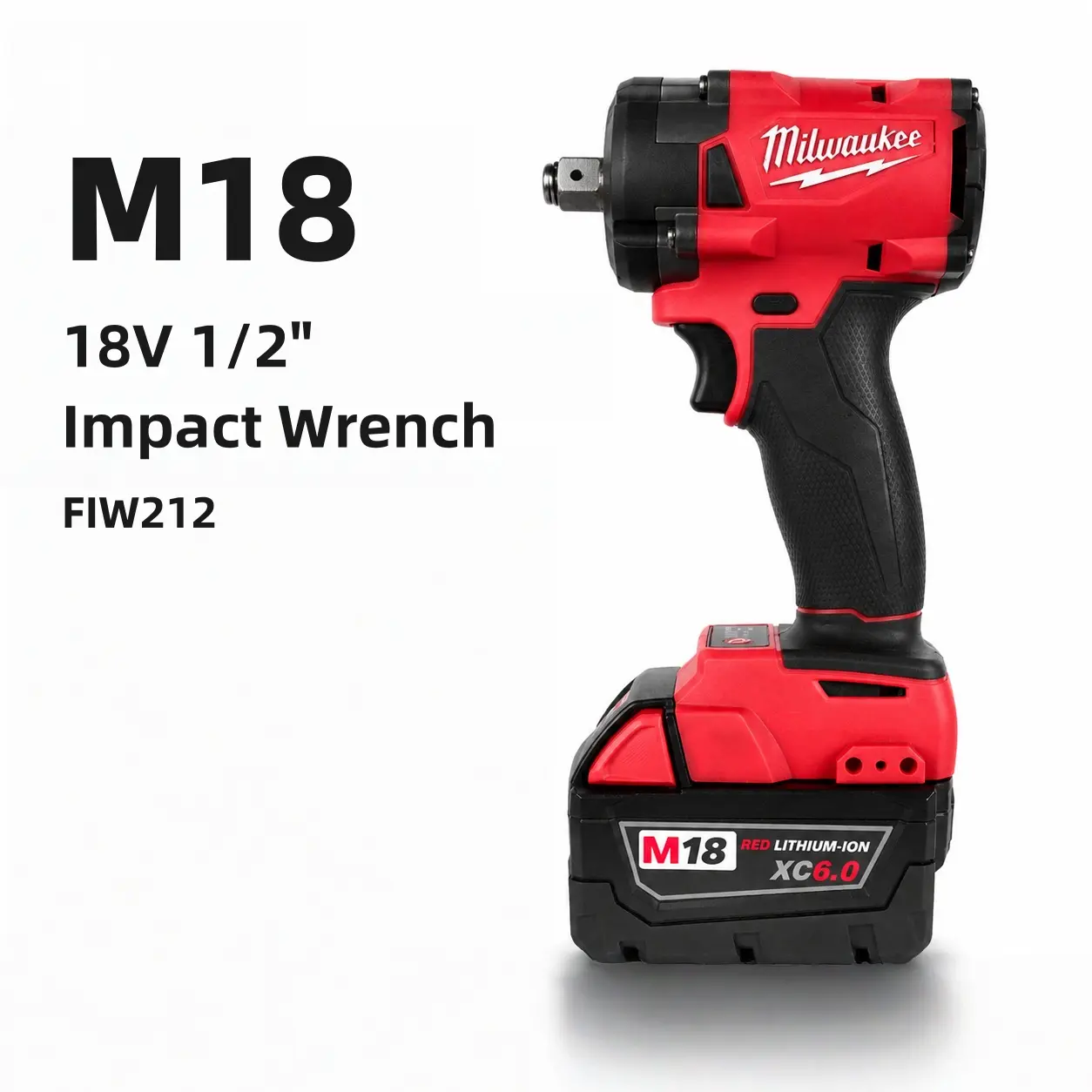 Milwaukee M18 FIW212 1/2 inch Cordless Portable Impact Wrench Kit - 18V Lithium Battery Pack Impact Driver, Rapid Charger, 300Nm Torque, 4-Mode Drive Control, 2400 rpm, Easy Handling for Professional Automotive, Suspension Repairs