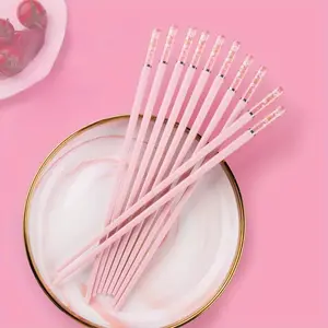 5 Pairs Of Pink Alloy Chopsticks With Cherry Amber, Reusable For Home Dining, Chinese And Korean Style Tableware, Kitchenware, Utensils, Fast Food, Noodles, Sushi Sticks, Ramen Chopstick