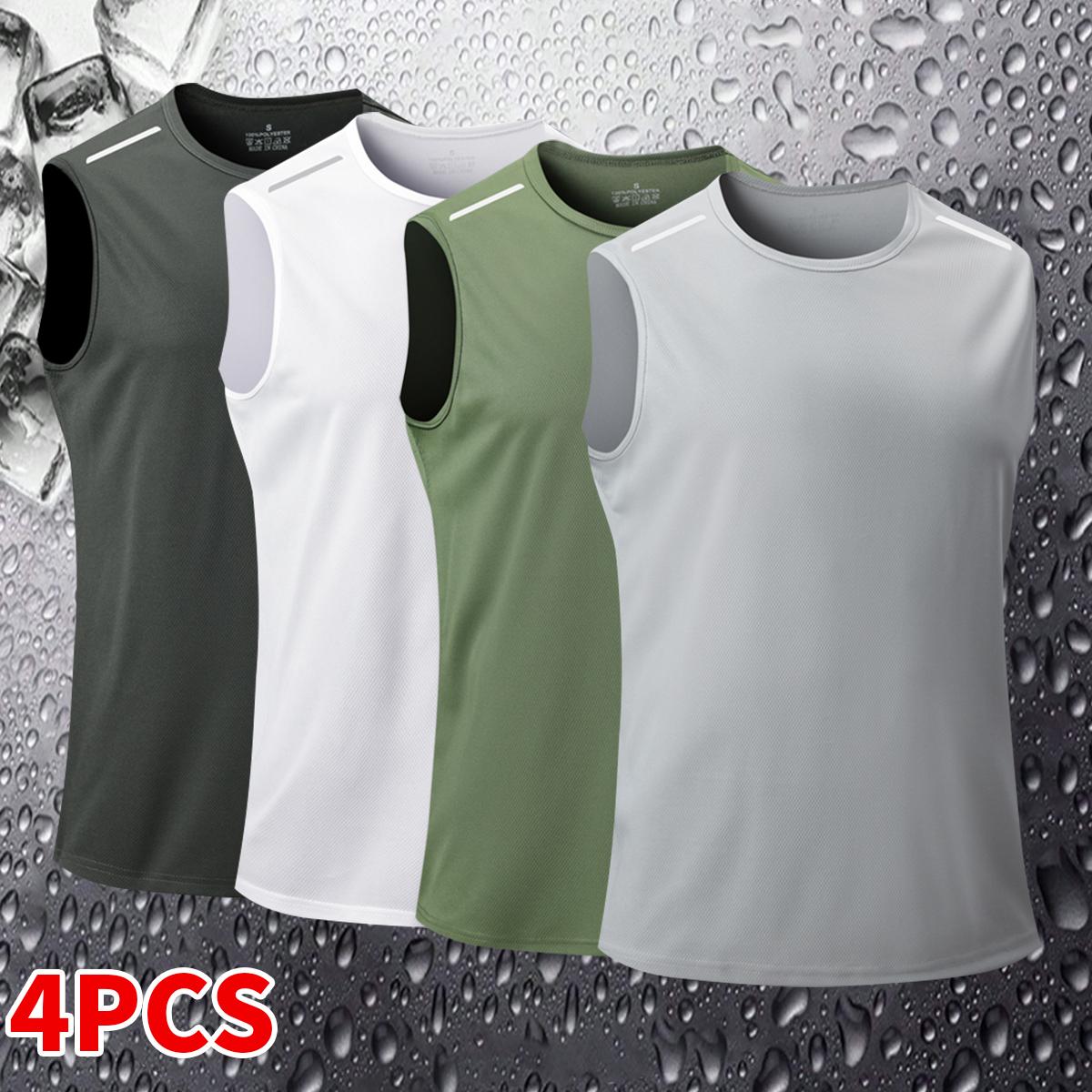 4-Pack Men's  Sleeveless T-Shirts Quick Dry Breathable Tank Tops Crew Neck  Gym Clothing for Running Training Basketball