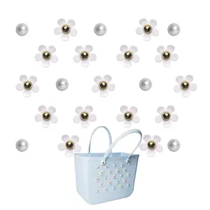 24pcs Flower Charms Compatible with Beach BagTotes, Pearl Bag Bits Insert Charm Accessories