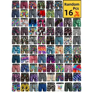 KJFISTMU 16pcs Random Men's Graffiti Letter Striped Printed Shorts Comfortable Loose Breathable Soft Elastic Waistband Quick-drying for Daily Wear & Sports All Seasons Menswear Tropical Mixed Color