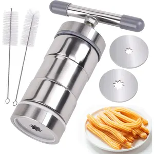 Stainless Steel Effort-saving Churro Maker Machine Kit  DIY set with Brushes, Maquina para Churros,Easy To Use And Clean, Make Your Own Churros at (2-nozzles)