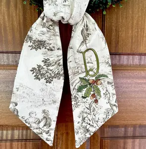 Custom Acorn Monogram Toile Wreath Sash - Elegant Fall Swag