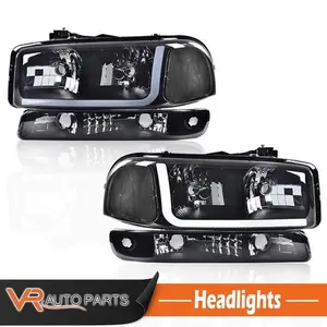 Fit For 99-07 GMC Sierra 1500-3500 LED DRL Black/Clear Headlights+Bumper Lamps