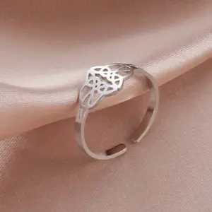 Hollow diagonal three-sided Celtic knot open ring stainless steel ring men and women daily wear gift