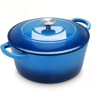 Cast Iron Dutch Oven Pot, Enameled Pot with A Lid, Ideal for Braising, Roasting, Baking, Soups, Stews - Home & Professional Kitchens, Heavy-Duty & Nonstick, Oven Safe Up to 500° F, Dual Handles, Works On All Stovetops-Enamel Pot Color: Blue