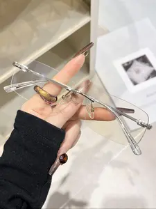 Unisex Simple Style Plain Color Rimless Eyeglasses, Trendy Casual Eyeglasses for Everyday Use, Fashion Accessories for Outdoor Activities