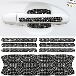 10PCS Car Door Handle Bling Rhinestones Stickers Universal Auto Door Handle Scratch Cover Guard Protective Film Pad with Safety Reflective Strips