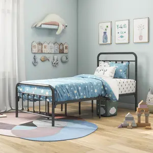 Twin Size Bed Frame, Classic Metal Twin Platform Bed Frame with Headboard, No Box Spring Needed, Black