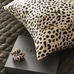 Z Gallerie Silk Pillowcase & Mask Set - Cheetah Design, Silk Material, Ivory & Black Accents, Cheetah Pattern