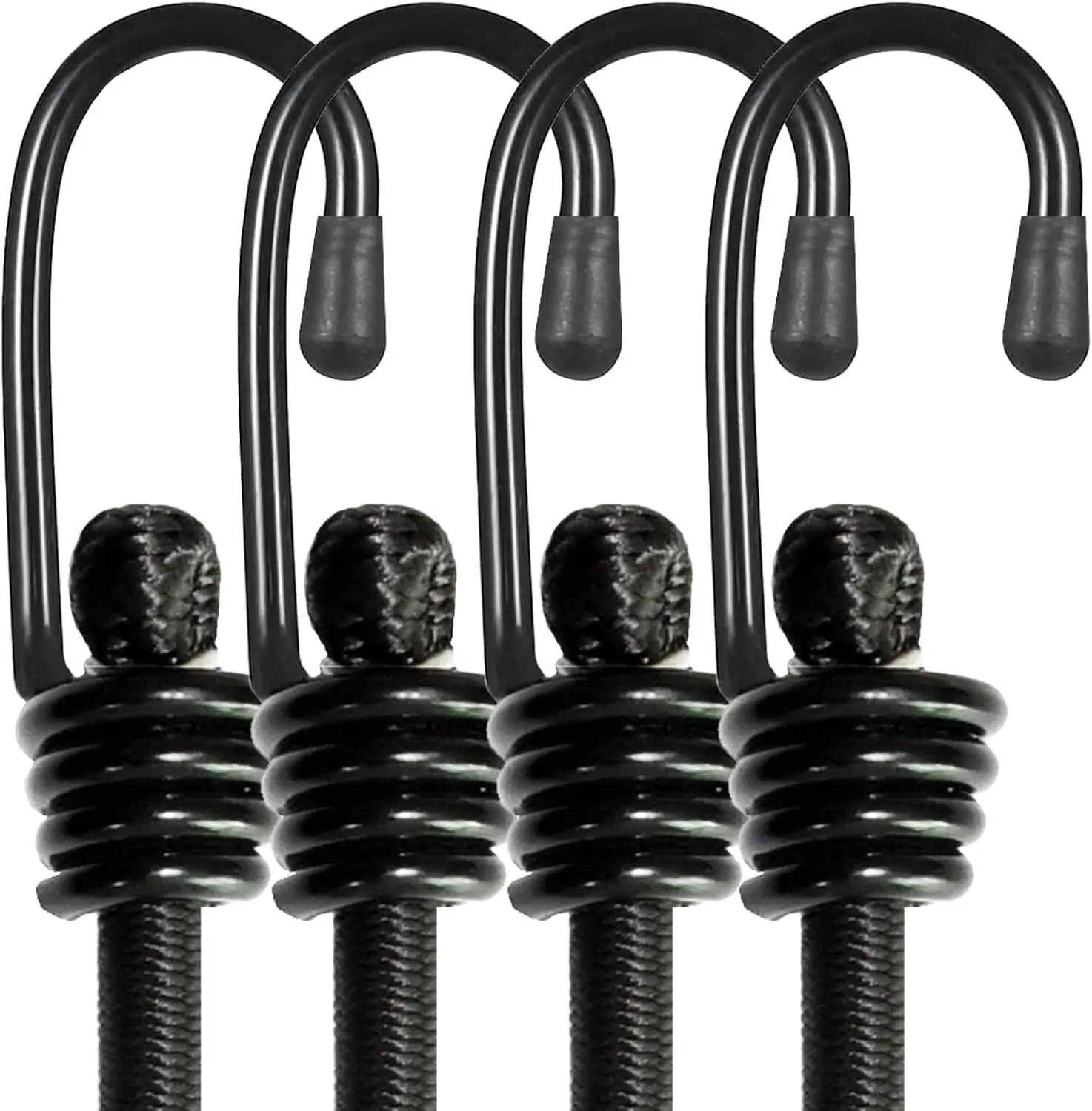 4-Pack 24-Inch Bungee Cords with Hooks, Heavy Duty Elastic Tie Down Straps for Tarps, Luggage, Camping, Tents, Bikes & Outdoor Cargo, Black
