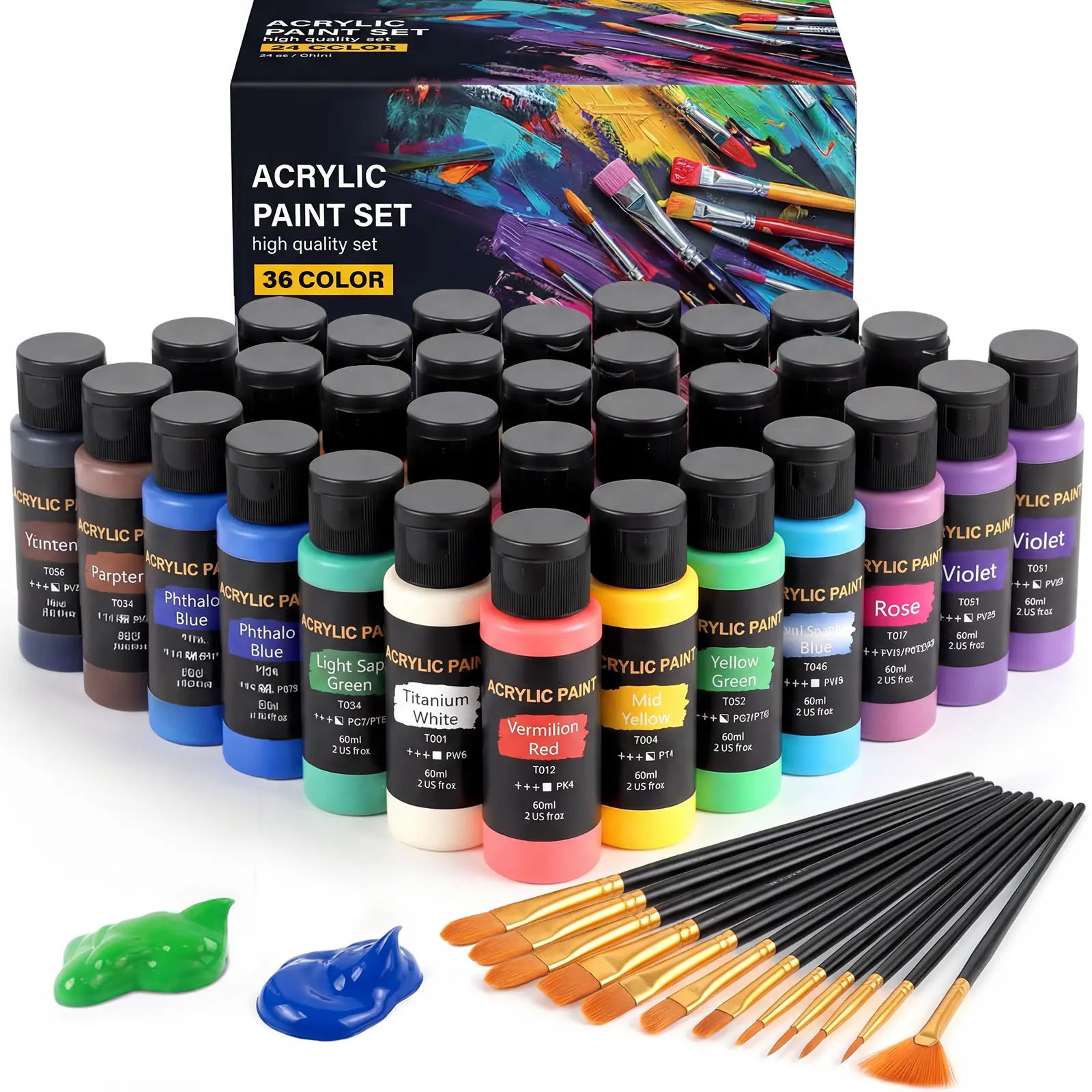Acrylic Paint Set (2 oz/Bottles) with 12 Art Brushes, Premium Art Supplies for Canvas, Wood, Ceramic & Fabric, Rich Pigments for Beginners, Students & Professional Artists, #dealsforyoudays