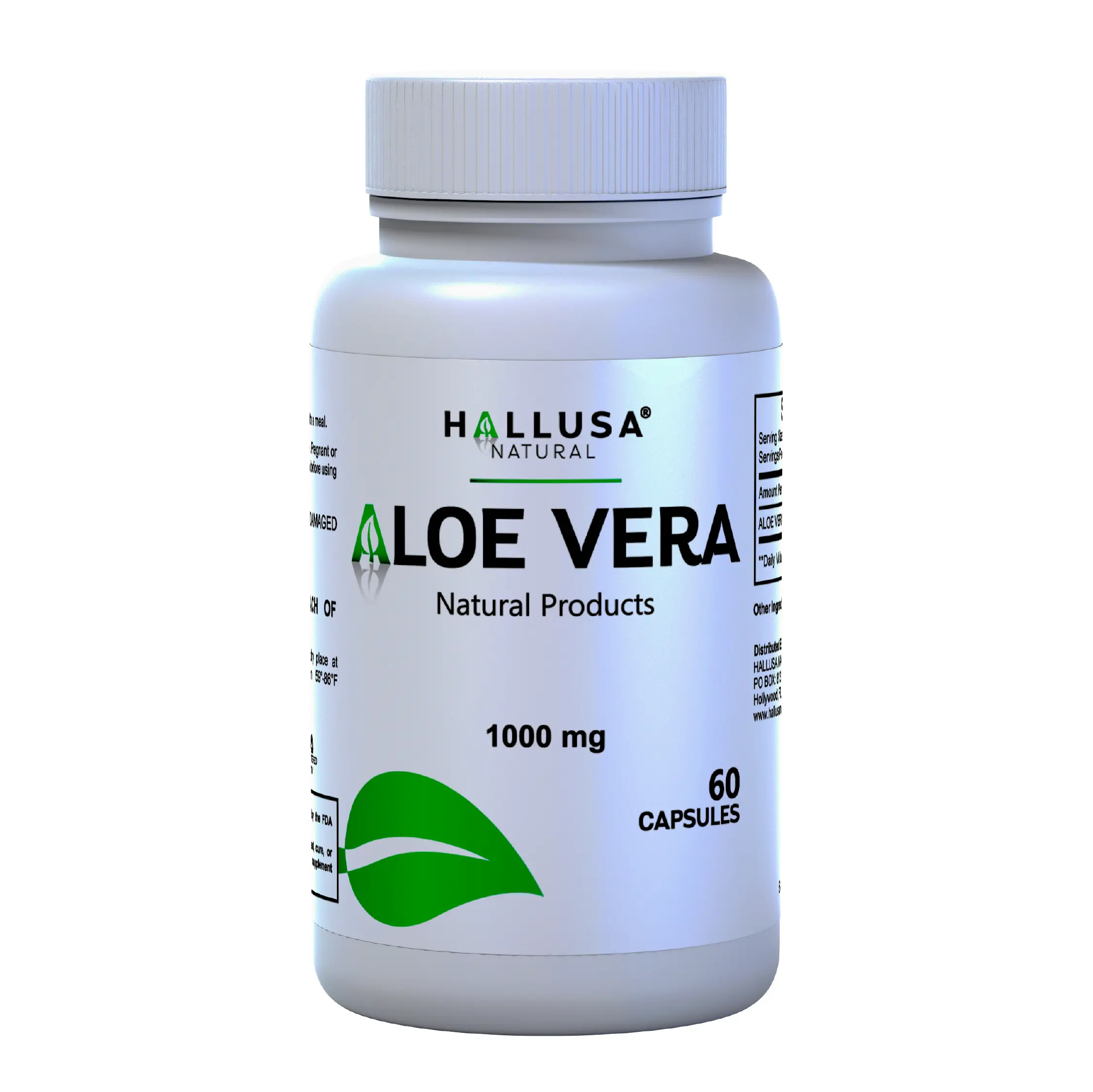 HALLUSA Natural Aloe Vera 1000mg Gut Cleanse Dietary Capsules - 60 Capsules, Digestive Health Support, Debloat Solution, Detox, Sugar-Free, Skin-Friendly Herbal Supplement, Non-GMO, Gluten-Free for Adults, Gut Support