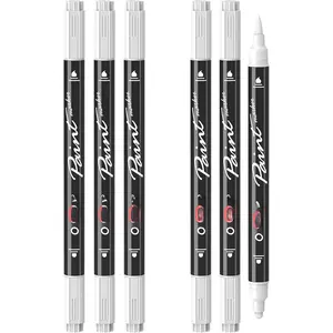 White   Markers, 6 Pack Dual Tip  Pens  Markers - Dot and Brush Tip Coloring Marker for , Rock, Canvas, Glass, Metal, Plastic, Rubber, Fabric, School Supplies