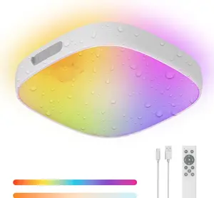Shower Lights IP65 Waterproof, Motion Sensor Ceiling Light, Rechargeable Closet Light with 10000mAh Battery, LED Shower Lamp for Bathroom, Cordless Ceiling Lamp with RGB Colors, Remote Control
