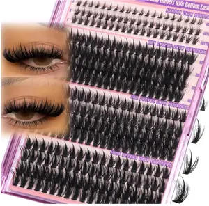 Volume Lash Clusters Spikes Cluster Eyelash Extensions 60D 80D 100D Thick Spiky Individuals Lashes 5-19mm Mega Wispy Eyelash Extension Fluff DIY D Curly Lash Extension with Bottom Lashes 296Pcs