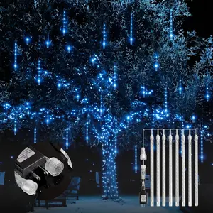 864 LED Christmas Rain Light, Meteor Shower Rain Lights 11.8 Inch 24 Tubes, Waterproof Plug in Falling Rain Lights Decorations for Xmas Tree Yard Party blue/white/warm white summergarden